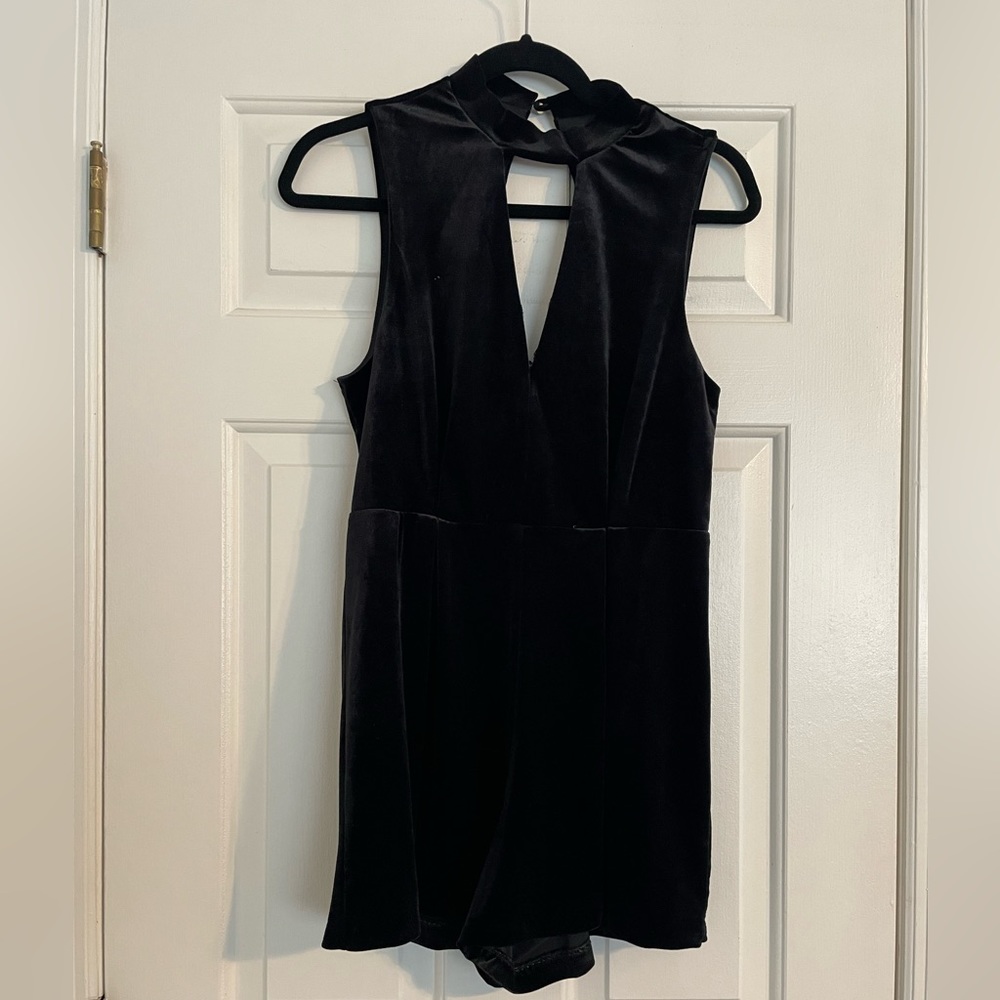 Velvet high neck and lack back Dress Romper